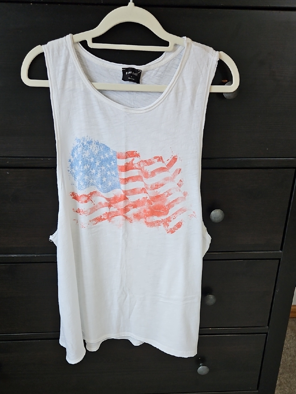 White Graphic Tank with Distressed Flag Print